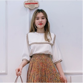 Áo sơ mi cổ vuông viền Trắng