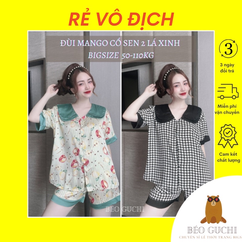 Đùi tiểu thư 50-110kg K12L Béo Guchi Bigisze Pijama lụa MANGO &amp; Satin-Đồ bộ nữ mặc nhà