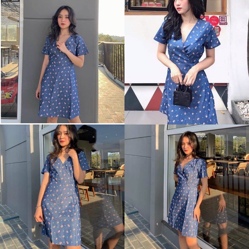 ĐẦM HOA NHÍ CỔ V XANH