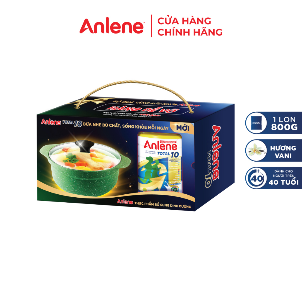 [Độc quyền online] Bộ quà tặng Sữa bột bổ sung dinh dưỡng Anlene Total 10 lon 800g + nồi cao cấp