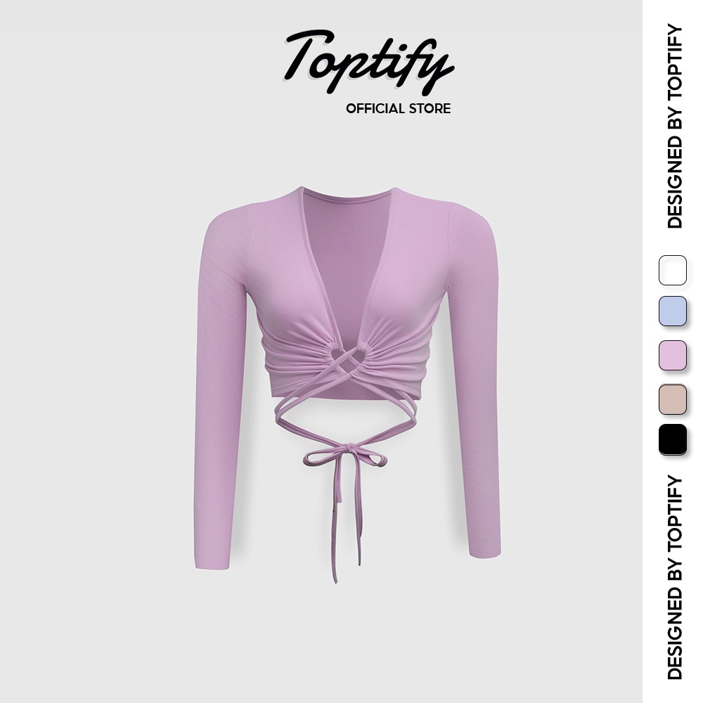 Áo croptop nữ body dài tay TOPTIFY thun lụa dẻo kiểu rút ngực đan chéo Forever Mine Top AC202