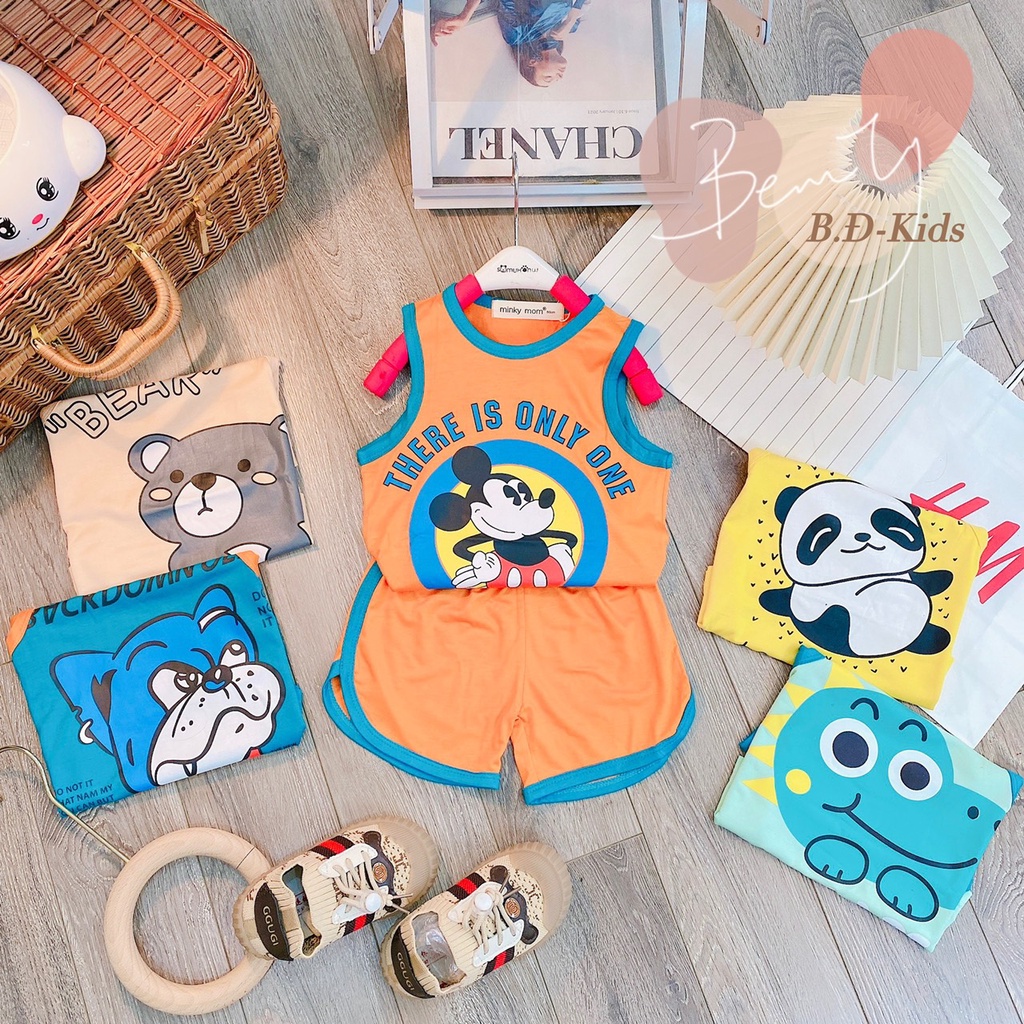 [Bé 7-26kg] Bộ ba lỗ thun lạnh in hình quần vát cho bé trai bé gái từ 7-27kg - hàng Minky Mom mềm mịn mát