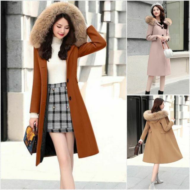 Hàng nhập - Áo khoác nữ vải dạ form dài có S, áo manto dạ lì có mũ
