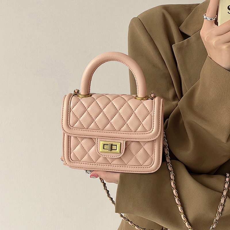 Túi đeo vai nữ IELGY bằng da PU họa tiết kim cương phối chuỗi xích thời trang