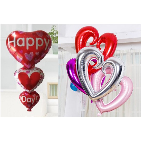 Bong bóng hình Trái Tim in HAPPY DAY size 70cm và Trái Tim khuyết size 46cm Phụ kiện trang trí tiệc