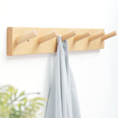 Móc treo quần áo gỗ gắn tường gỗ chịu lực tốt, thiết kế tối giản 4 móc treo - KT 40x5 Cm | Thanh gỗ treo đồ /Móc treo