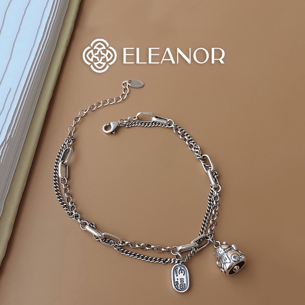 Lắc tay nữ Eleanor Accessories bạc 925 đúp viền đính charm mèo may mắn phụ kiện trang sức thời trang dễ thương