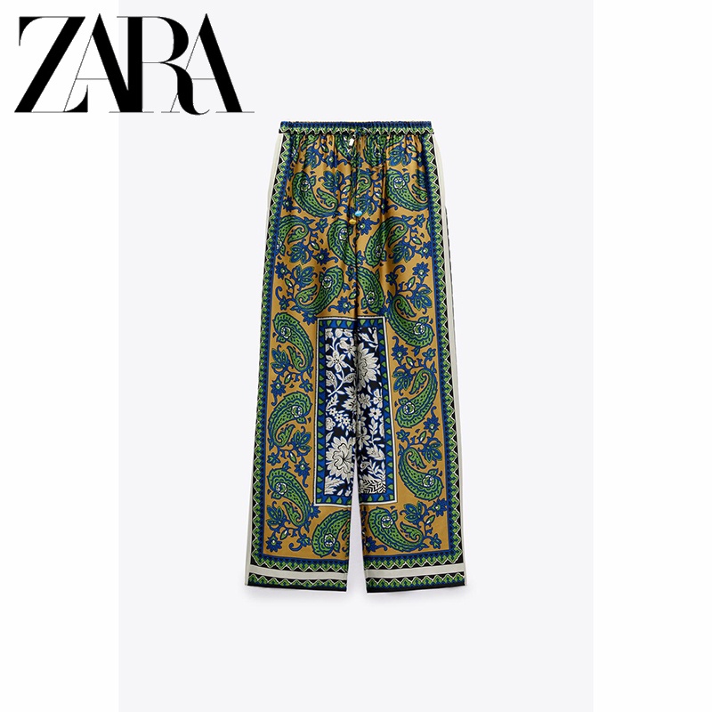 Zara set Áo Sơ Mi Tay Dài In Họa Tiết Phong Cách vintage Ngọt Ngào