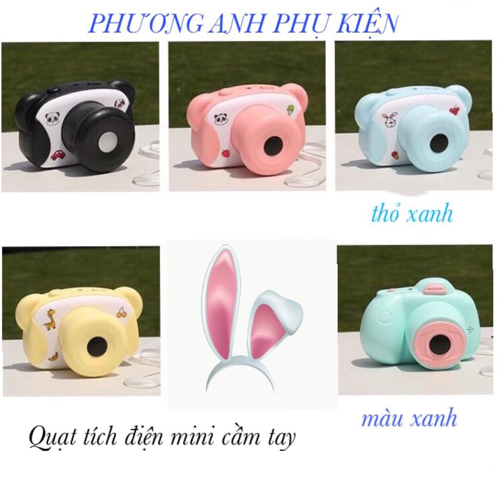 Quạt tích điện mini cầm tay có dây dài treo cổ thiết kế như 1 chiếc máy ảnh độc đáo.