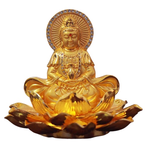 Tượng ngài Quan Thế Âm hai mặt ngồi đài sen đặt xe hơi cao