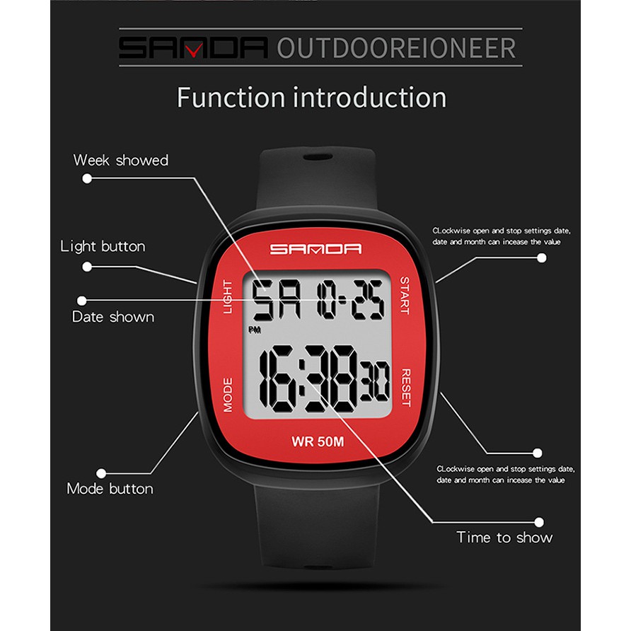 Đồng hồ điện tử thể thao thời trang unisex (nam-nữ) mặt oval dây silicon cao cấp SANDA PKHRSA008
