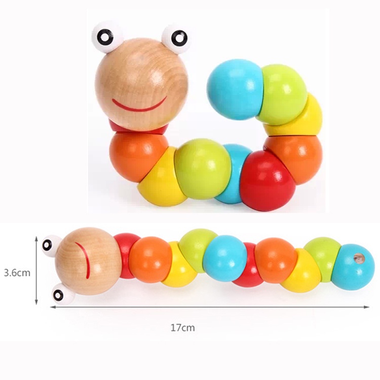 Đồ chơi con sâu gỗ uốn dẻo nhiều màu sắc đáng yêu cho bé