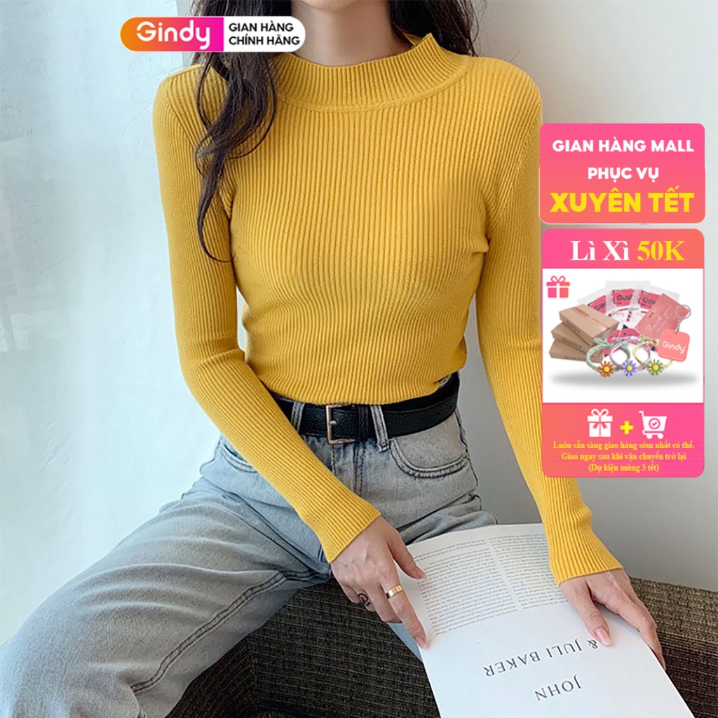 Áo len tăm nữ cổ lọ GINDY trơn dáng ôm dài tay co giãn thời trang thu đông A1101