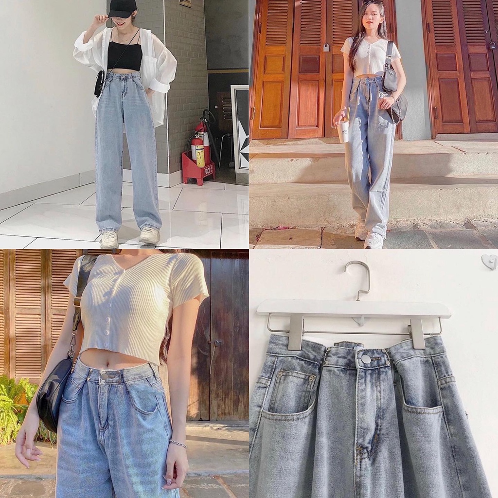 Quần Jean Nữ Ống Rộng GHIM CÀI Lưng Cao Ulzzang - Kiểu quần jeans nữ cạp cao Leevin Store - J5026 | BigBuy360 - bigbuy360.vn