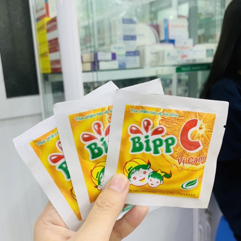 Viên Ngậm Bipp C vị cam DHG hỗ trợ tăng cường sức đề kháng cho trẻ gói 10 viên