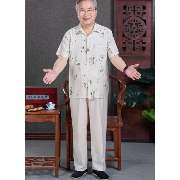 Bộ quần áo đũi trung niên cho ông, cho bố / Bộ đồ chất đũi cho bố trung niên