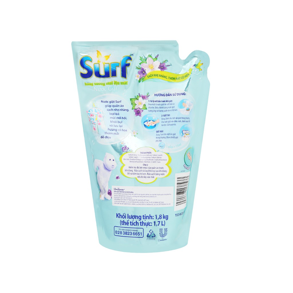 Nước giặt Surf hương sương mai dịu mát túi 1.7kg