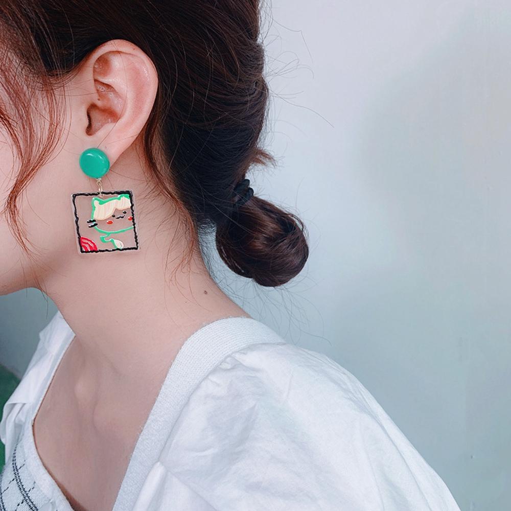 Bông Tai Hình Tròn/ Vuông/ Hoa Hướng Dương/ Mèo/ Chó Trong Suốt Kiểu Retro Hàn Quốc Thời Trang