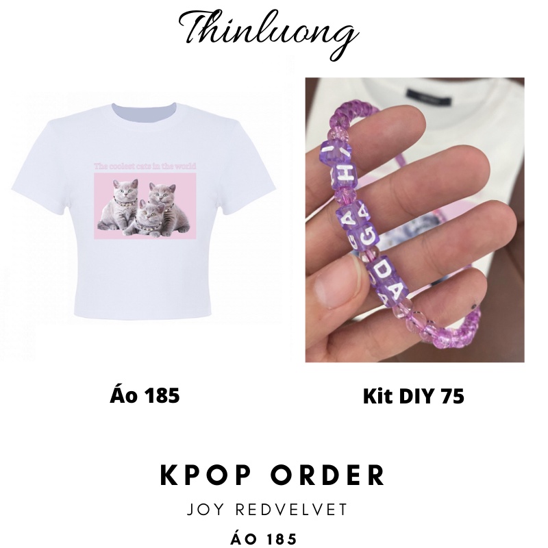 Áo thun croptop trắng hình mèo con giống JOY
