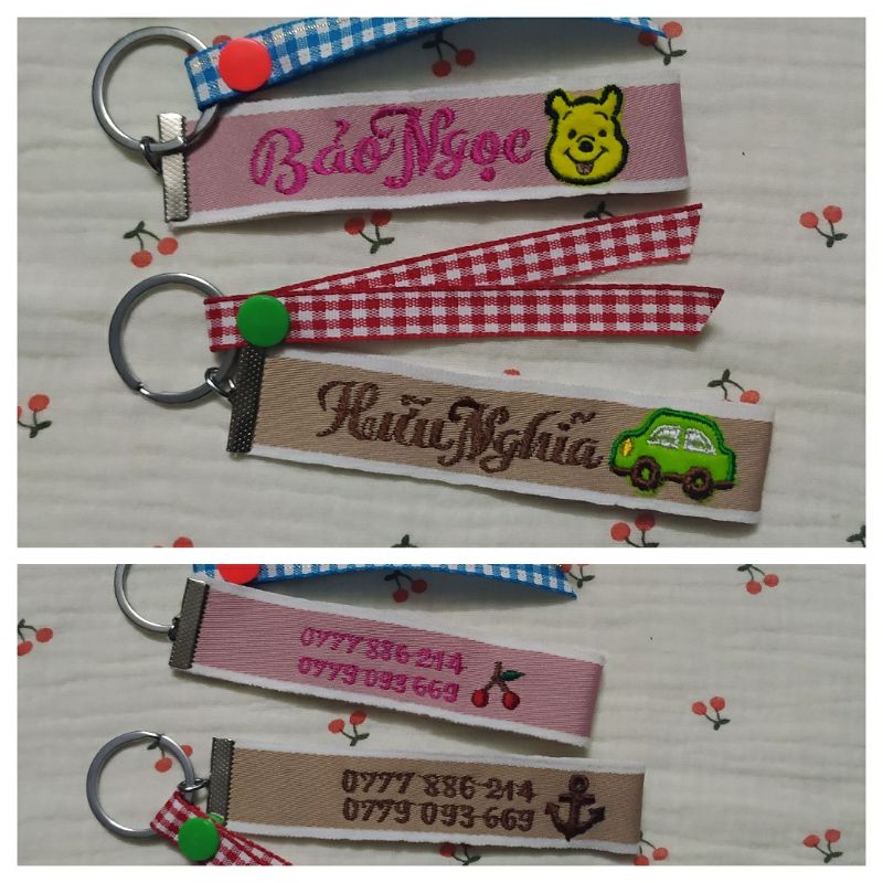 Móc khóa thêu theo yêu cầu, nametag làm quà tặng.