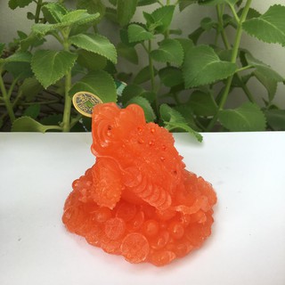 cóc ngậm tiền - cóc phong thủy màu cam dài 10 cm x cao 8 cm mang tài lộc cho mọi người