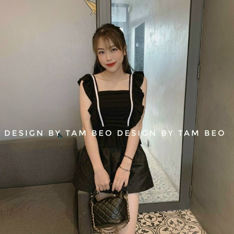 Áo kiểu nữ sát nách họa tiết xếp ly cánh tiên chất đũi mền mát PANOSI - Mã A619