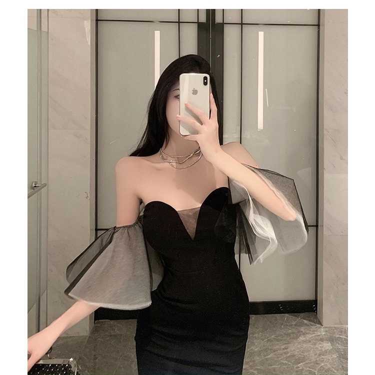 Đầm Đuôi Cá Dự Tiệc Lệch Vai Sexy Đen Thời Trang Nữ