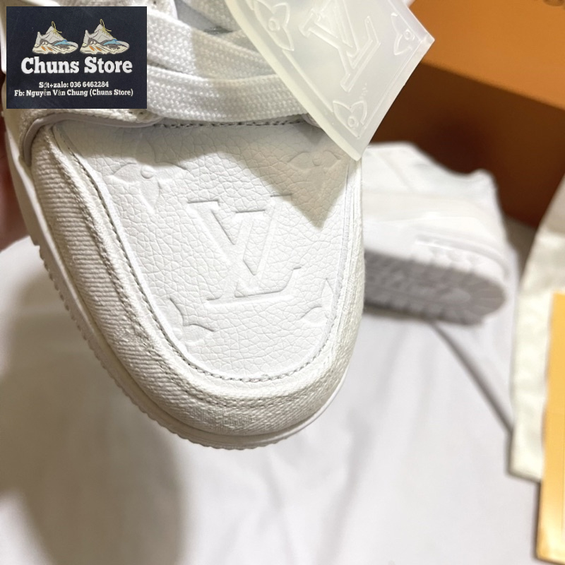 Giày LV trắng full da nhăn cao cấp, giày louis vuiton trắng sc 1:1 mới full box bảo vệ