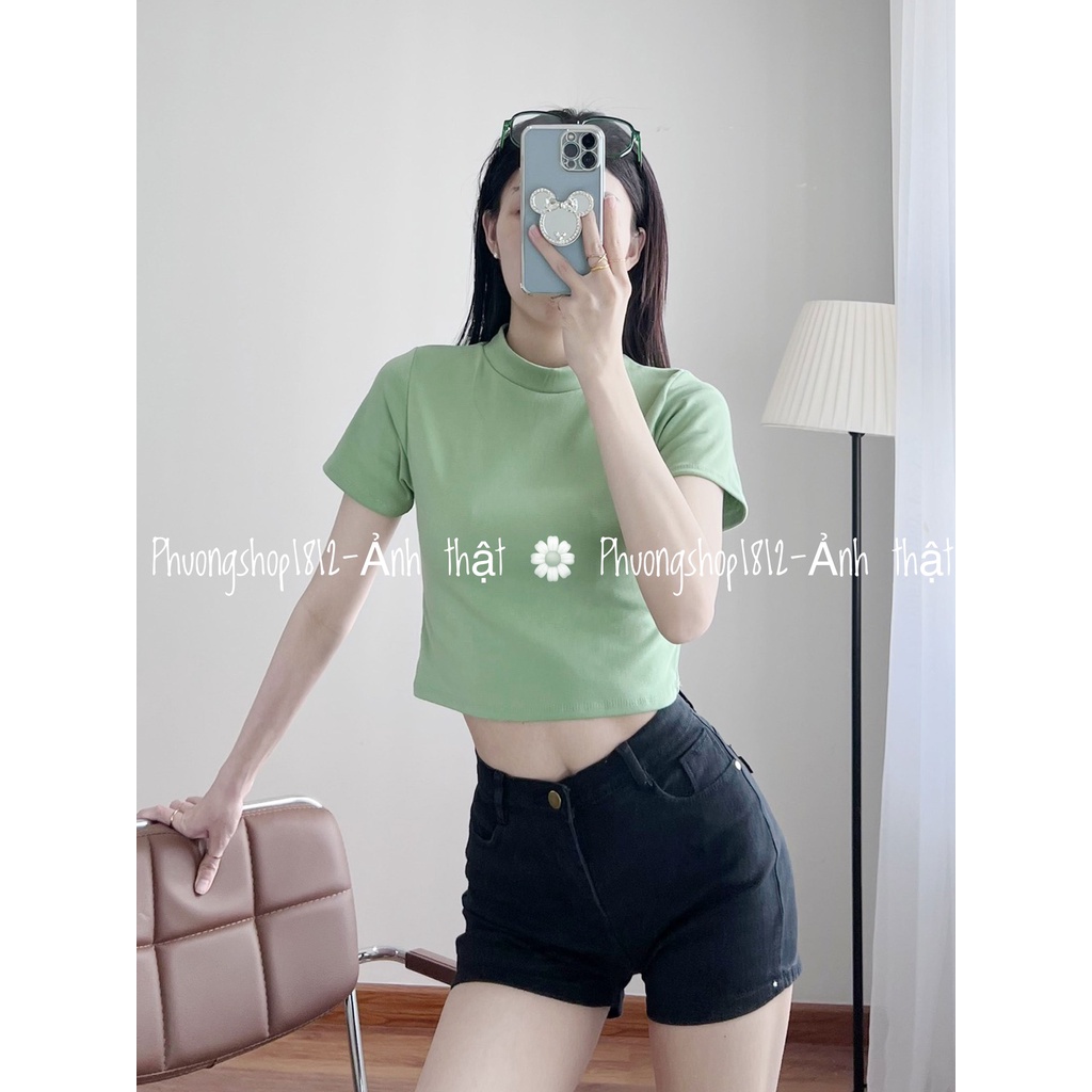 Áo Nữ corptop,Tay ngắn cổ Cao mặc tôn dáng_[ Ảnh-VIDEO ]_THẬT  PHƯỢNGSHOP1812