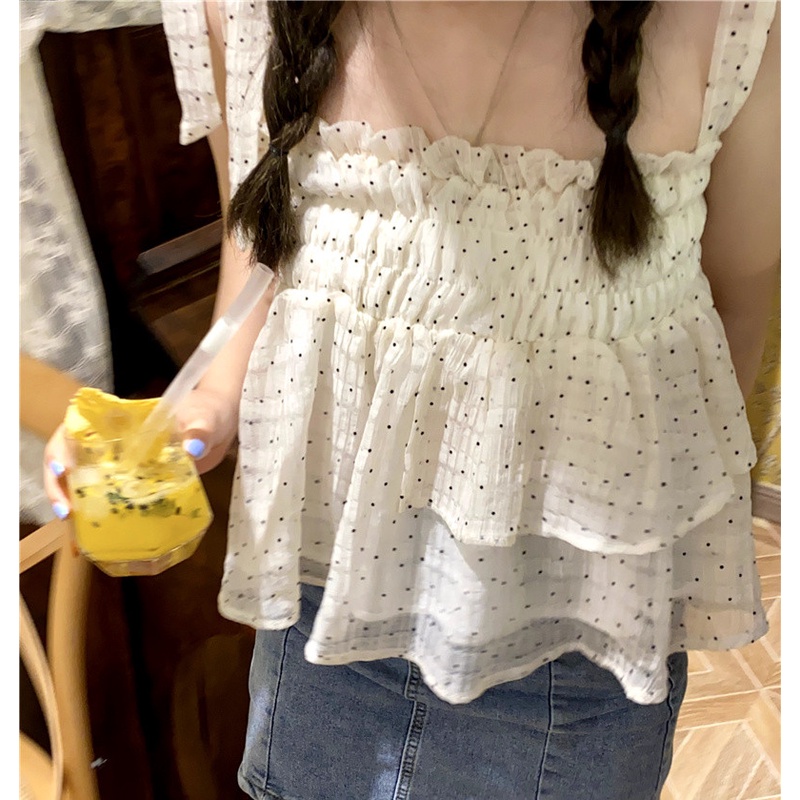 Áo Lửng Không Tay Họa Tiết Chấm Bi Thời Trang Mùa Hè Quyến Rũ Cho Nữ