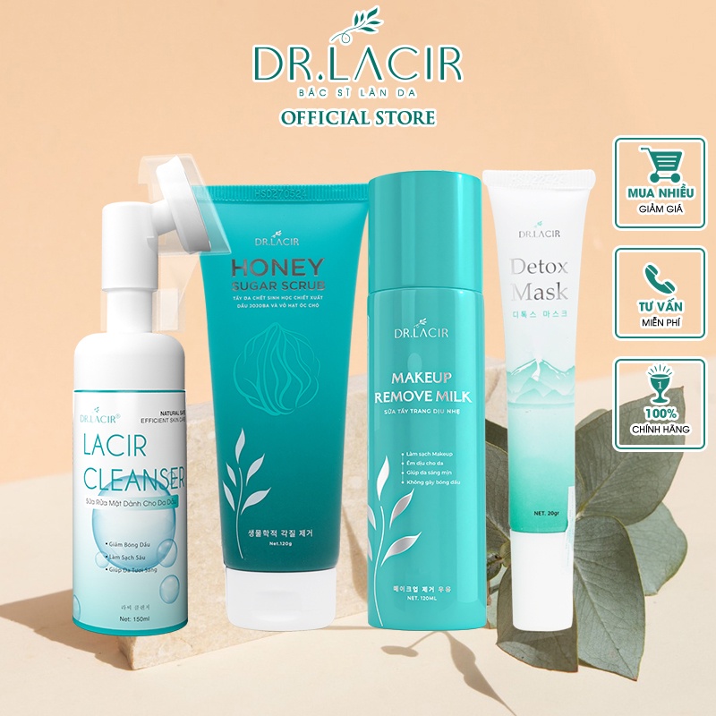 [Combo 10%] chăm sóc da Dr. Lacir 4 sản phẩm dành cho da dầu mụn DR128