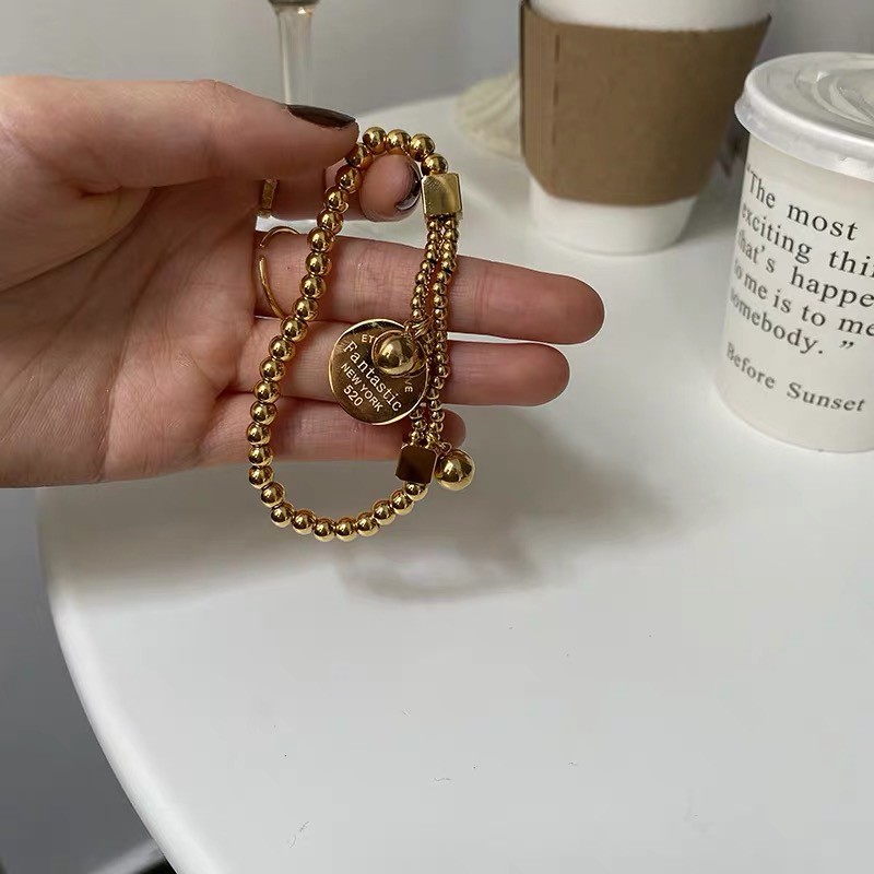 Vòng tay chuỗi hạt tròn bằng nhựa mạ vàng 18k phong cách Âu Mỹ thời trang cho nữ