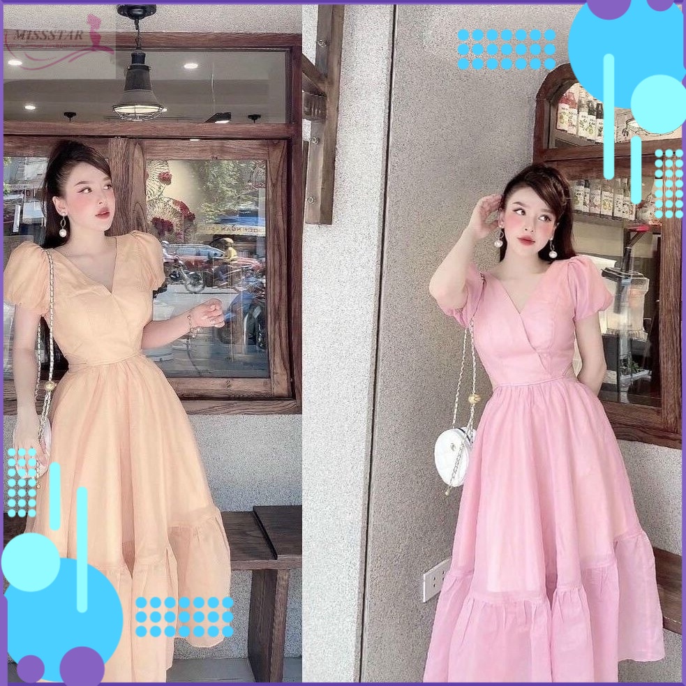 Đầm Maxi Voan Tay Bồng Hở Eo Cao Cấp Sang Chảnh, Trẻ Trung, Quyến Rũ, Chất Voan Xịn Có Lót Dày Mềm Mịn, Mát, Bền Đẹp