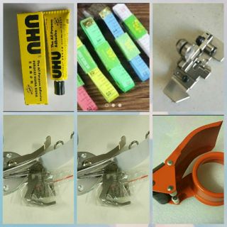 Combo: 1keo dán vải, 3thước dây, 1chân vịt vắt sổ 5chỉ, 1cử A10#24, 1cử A10#26, 1cắt băng keo