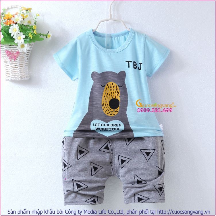 Bộ quần áo bé trai mùa hè in gấu GLSET035 xanh Cuocsongvang