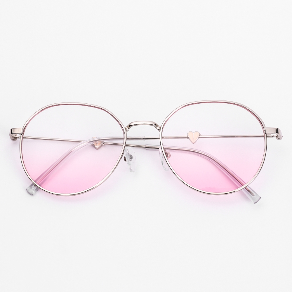 Kính mát gọng kim loại họa tiết trái tim màu hồng thời trang