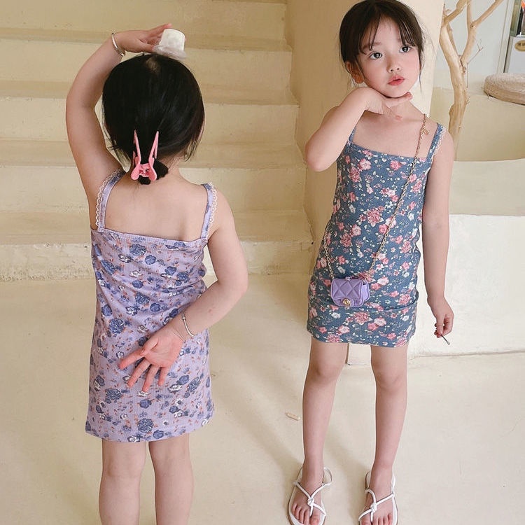 Đầm Hoa Hai Dây Dáng Ôm Thời Trang Mùa Hè Hàn Quốc Cho Bé