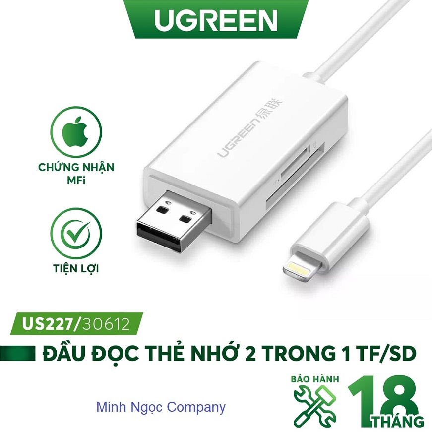 Đầu đọc thẻ nhớ cho iPhone/iPad 2 trong 1 TF/SD chính hãng Ugreen US227 30612 - Bảo hành 18 tháng