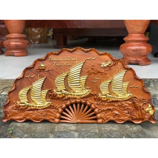 Tranh quạt thuận buồm xuôi gió gỗ hương liền khối hàng cao cấp