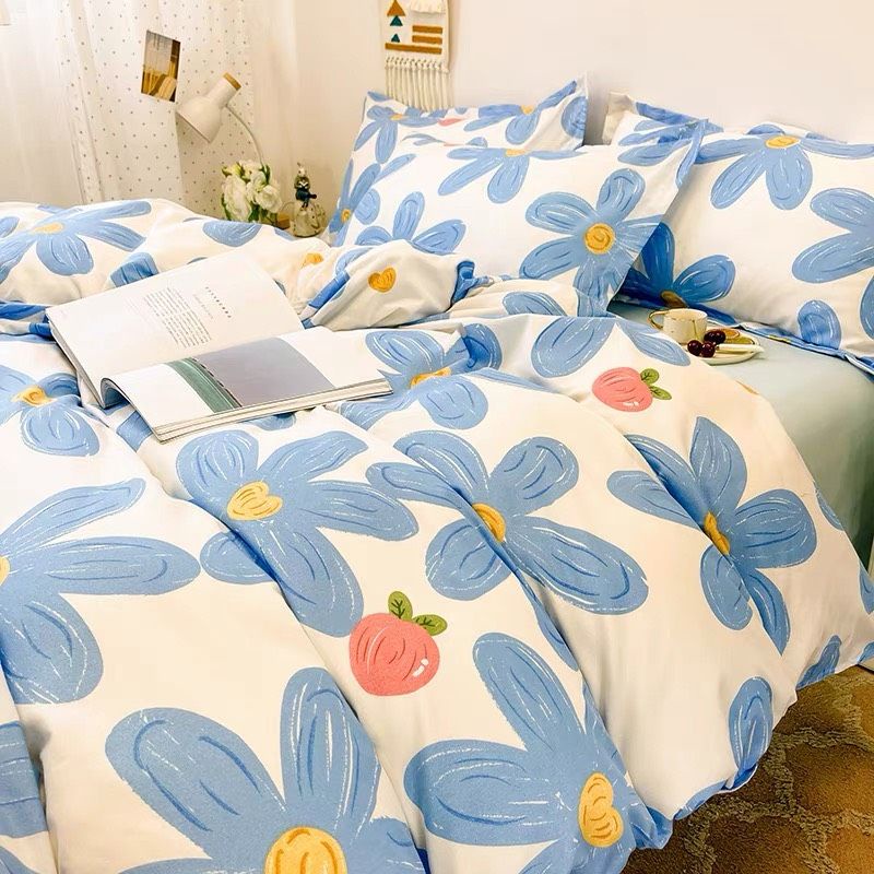 Bộ chăn ga gối hoa sơn mài Cotton Poly nhập khẩu miễn phí bo chun ga giường theo yêu cầu