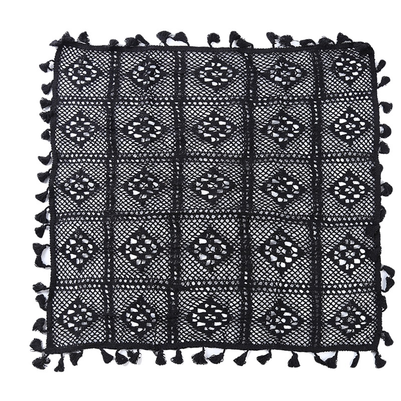Khăn trải bàn vải cotton phối ren đục lỗ kiểu vintage trang trí nhà bếp