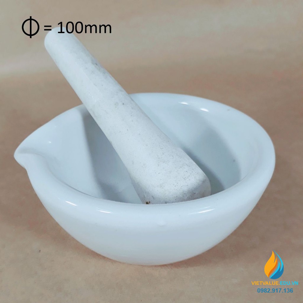 Cối chày sứ nghiền mẫu chất phòng thí nghiệm, đường kính 10cm