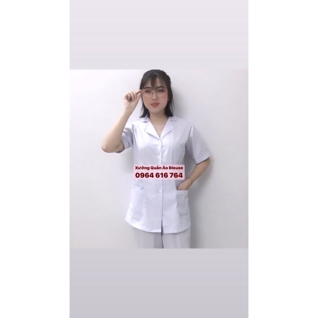 Áo blu nữ điều dưỡng, y dược dáng trùm mông, Áo blouse Spa, thẩm mỹ viện