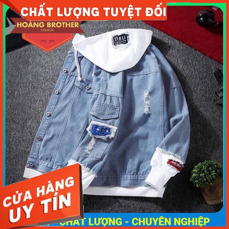 HÀNG NHẬP KHẨU -  [CHUYÊN ÁO BÒ] Áo khoác jean nam tay nỉ phối mũ nỉ phong cách Trung Quốc, có túi trong và ngoài đẹp kh