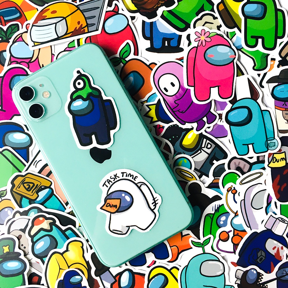 Set 100 sticker among us dán điện thoại laptop mũ bảo hiểm