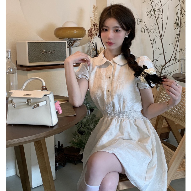 Đầm midi Cổ polo Tay Phồng Thời Trang Mùa Hè Dễ Phối Đồ Cho Nữ