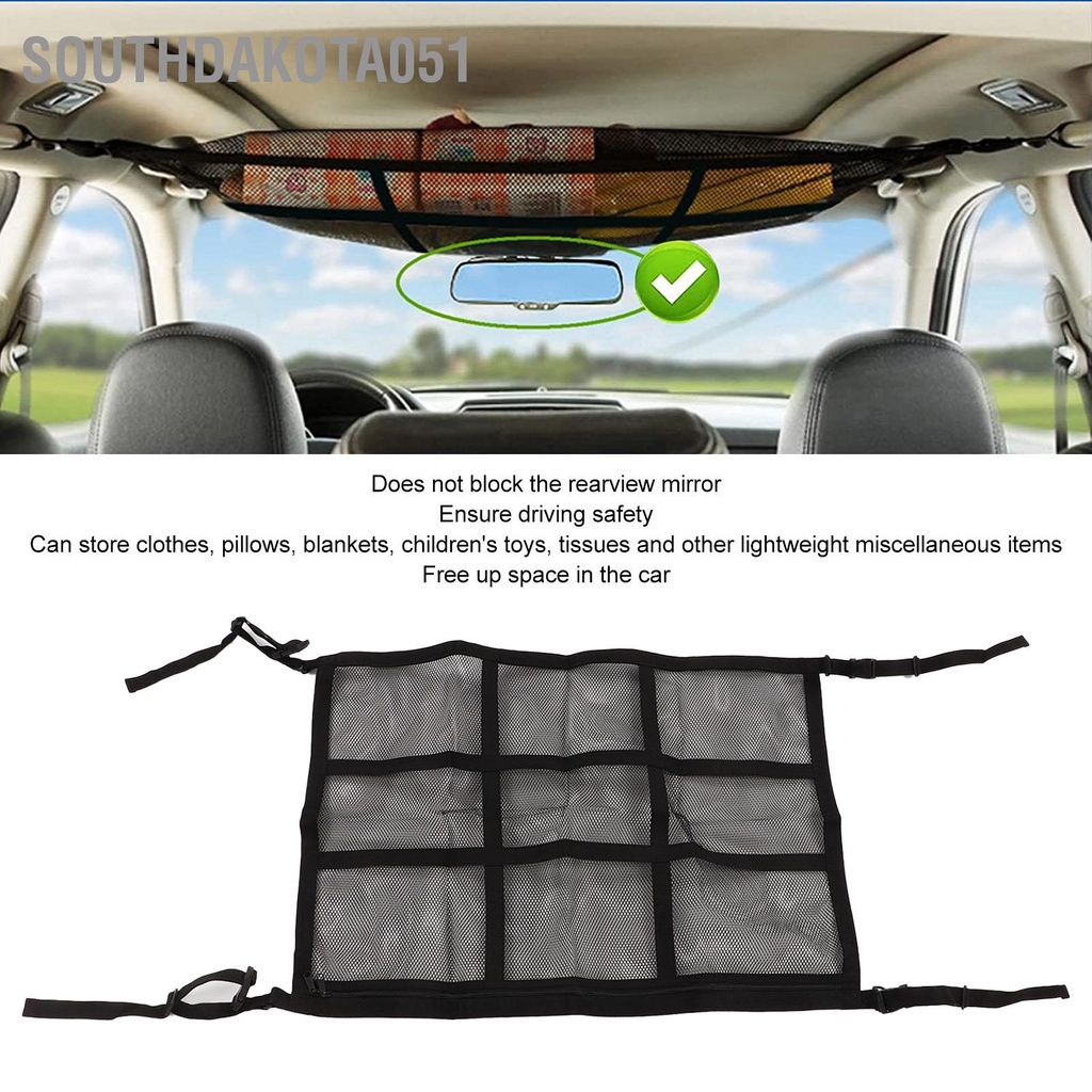 [Hàng Sẵn] Túi Lưới Đựng Đồ Treo Trần Xe Ô Tô Có Khóa Kéo 【Southdakota051】