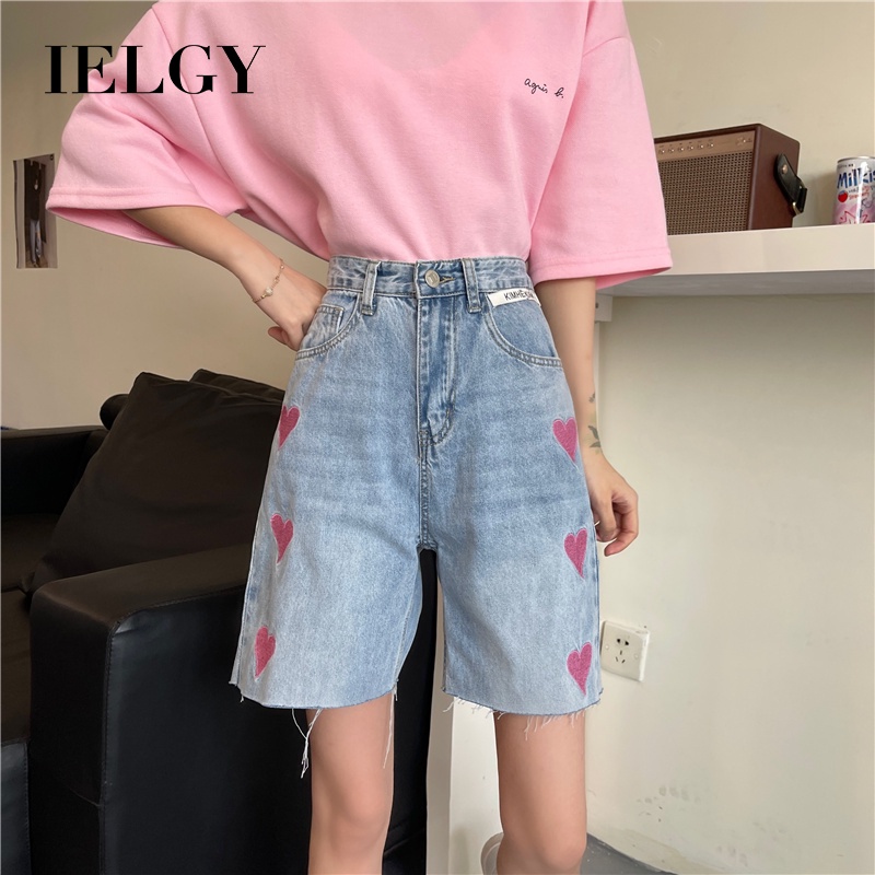 IELGY Quần Short Denim Mỏng Lưng Cao Ống Suông Rộng Cá Tính Cho Bé