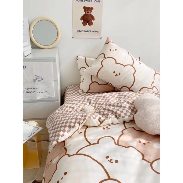Set Bộ Vỏ Chăn Ga Cotton Living, Hoạ Tiết Gấu Giáng Sinh Dễ Thương_shinbedding