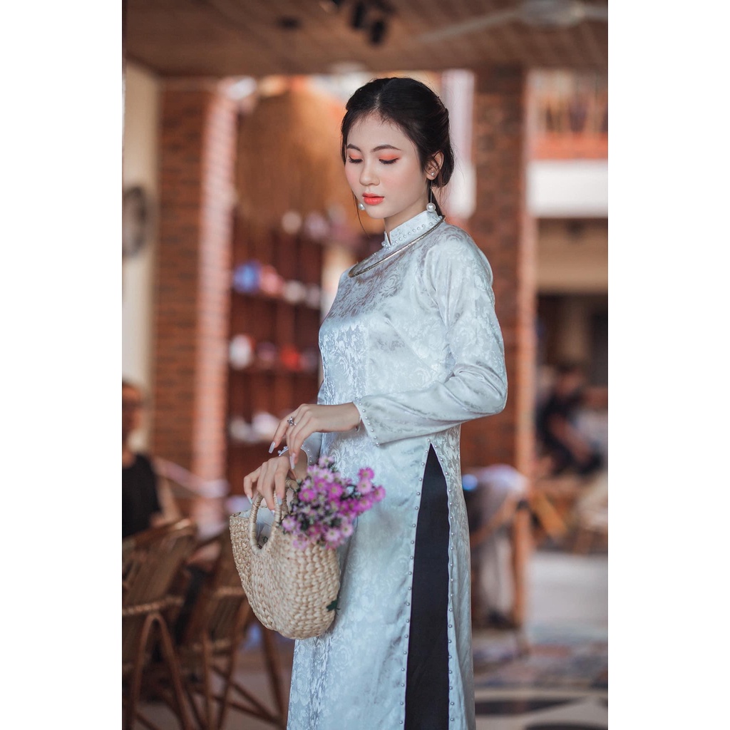 Áo dài gấm tơ kiểu cổ_áo dài chụp ảnh xưa_AD638